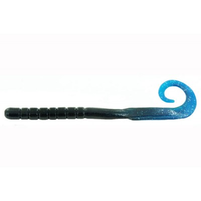 12 Ribbon Tail Plastic Rubber Worms 7 Black Blue Flake 4 Sz 3/0